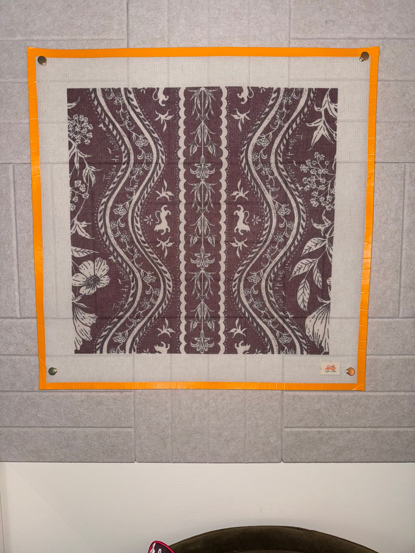 EARLY ACCESS: Domino Oxblood Printed Needlepoint Canvas – 14 Mesh