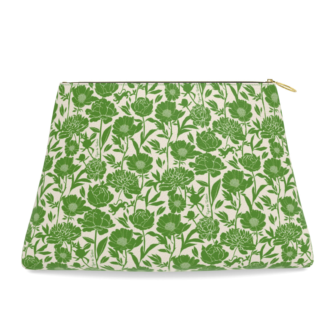 Roomy Leather Clutch/ Tile Bag- JADE PEONY