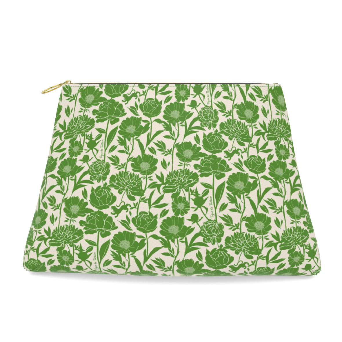 Roomy Leather Clutch/ Tile Bag- JADE PEONY