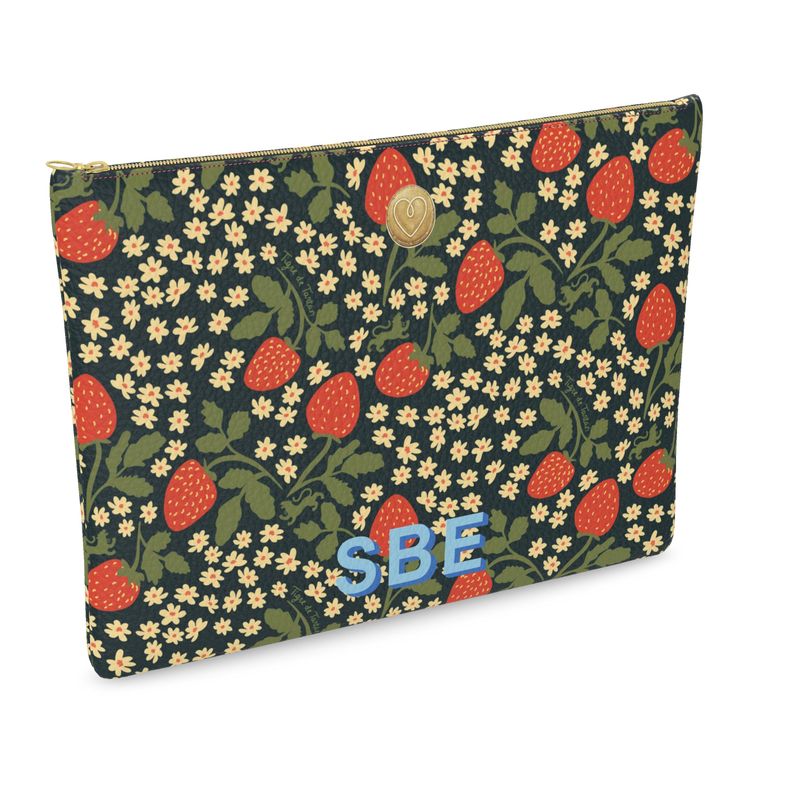 Medium Leather Pouch, CHOOSE YOUR MONOGRAM, STRAWBERRY