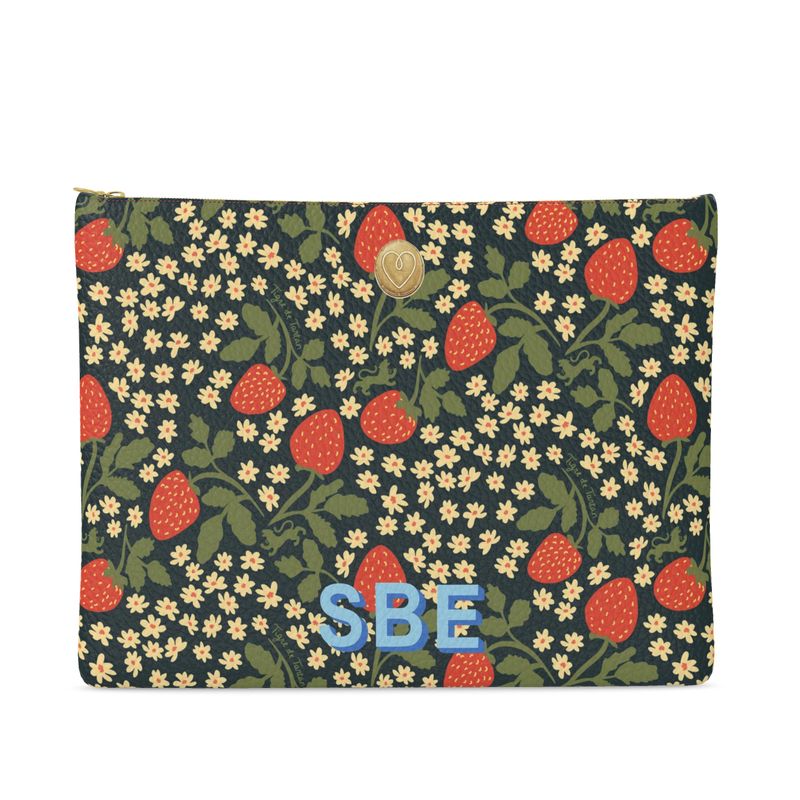 Medium Leather Pouch, CHOOSE YOUR MONOGRAM, STRAWBERRY