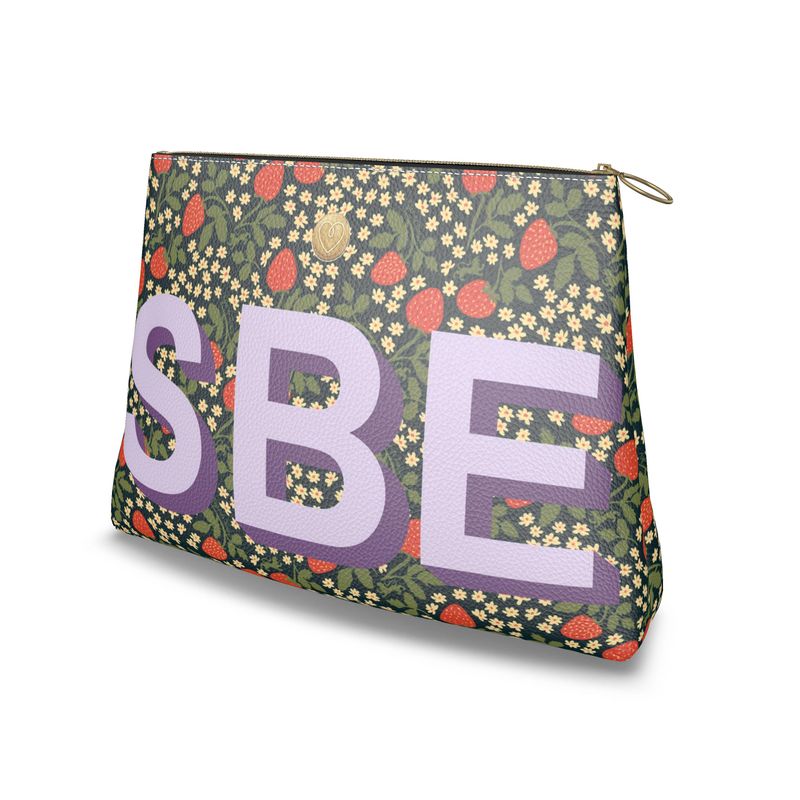 Roomy Leather Clutch, CHOOSE YOUR MONOGRAM, STRAWBERRY