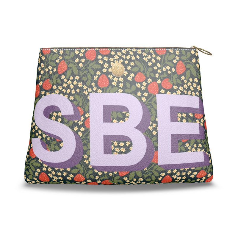 Roomy Leather Clutch, CHOOSE YOUR MONOGRAM, STRAWBERRY