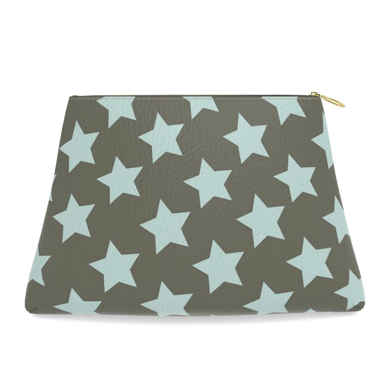 FAIT Á MAIN x TDT Roomy Leather Clutch, DRAB STAR