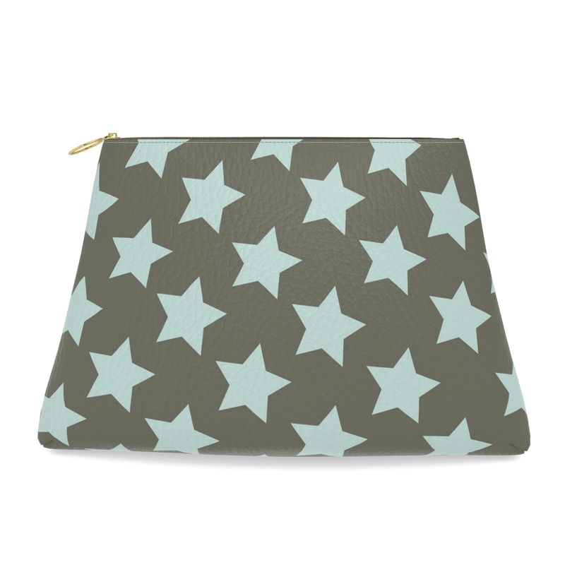 FAIT Á MAIN x TDT Roomy Leather Clutch, DRAB STAR
