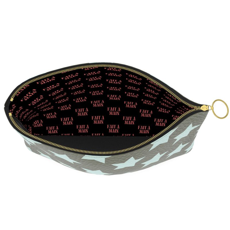 FAIT Á MAIN x TDT Roomy Leather Clutch, DRAB STAR