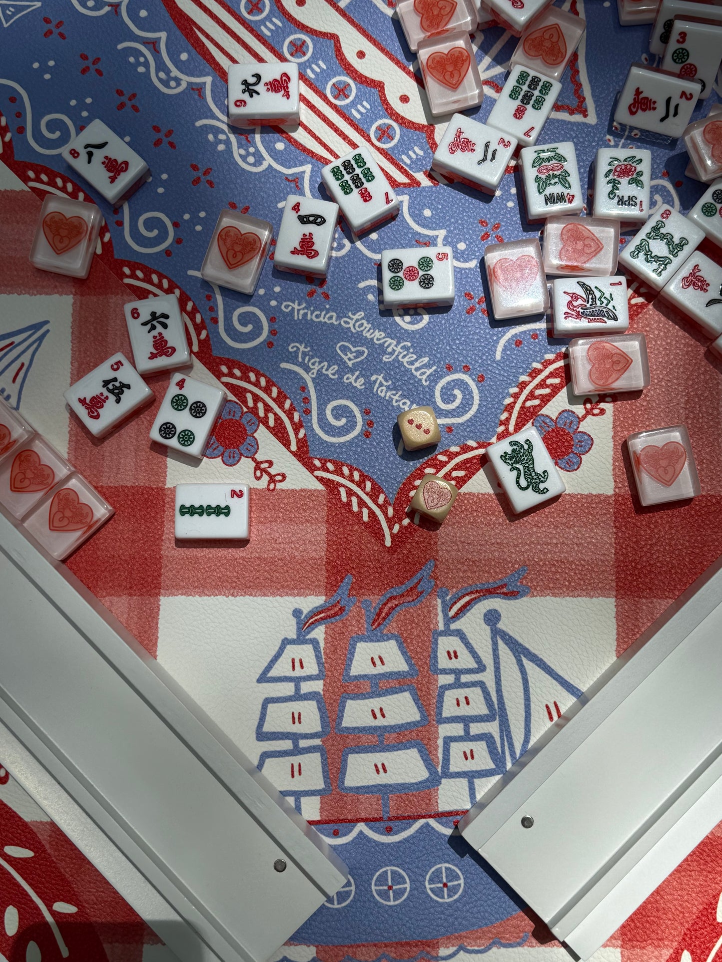 White Beech Wood Mahjong Racks with Magnetic Pushers + Custom Storage Bag
