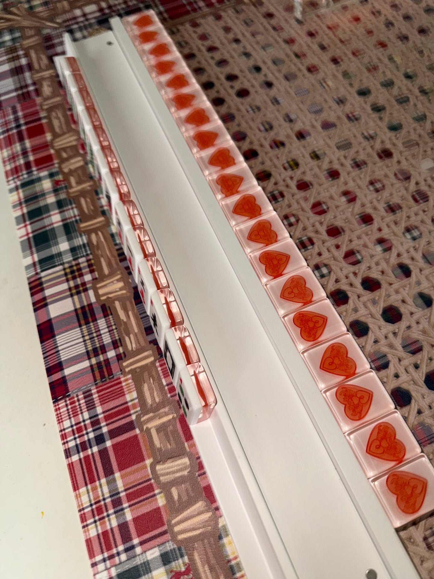 White Beech Wood Mahjong Racks with Magnetic Pushers + Custom Storage Bag