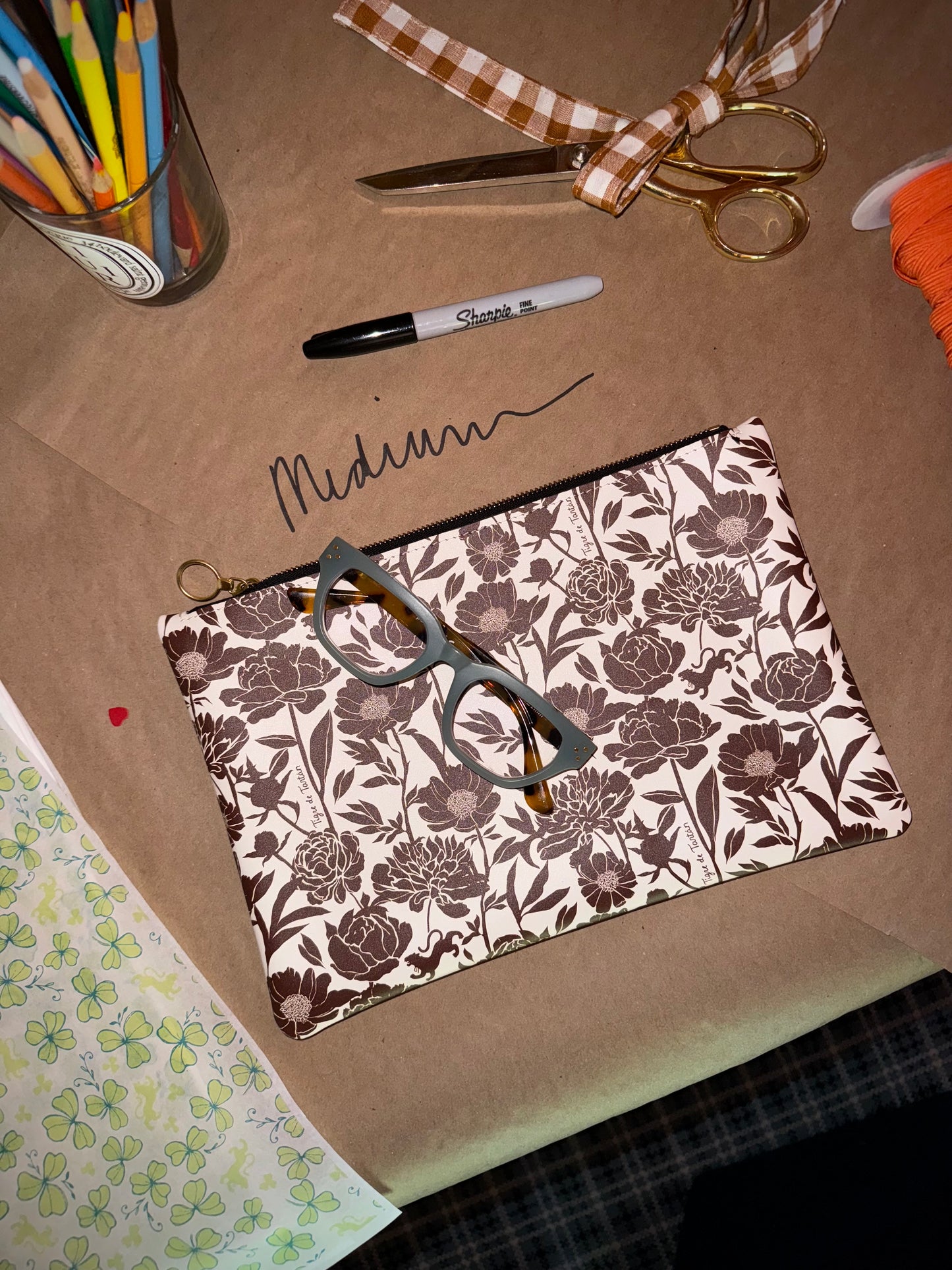 Roomy Leather Clutch, PRINTED LEOPARD FUR