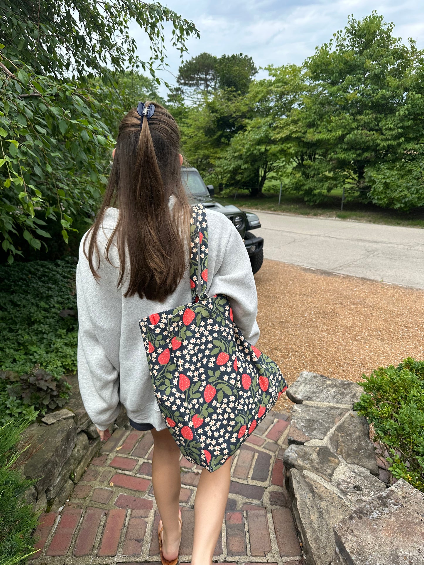 Jumbo Slouchy Denim Tote, MAHJ BABY STRAWBERRY
