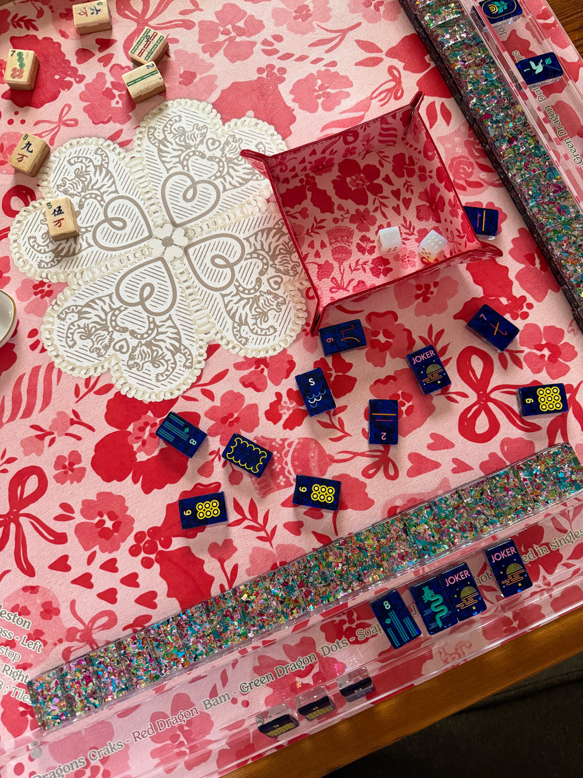 MARASCHINO snap tray on the matching mat with glitter racks and navy tiles