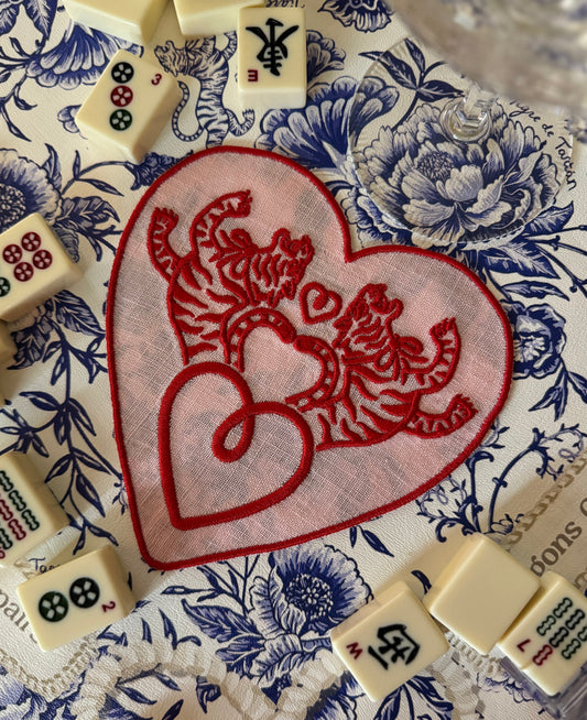 Embroidered Linen Cocktail Napkins- TIGER HEART LOGO
