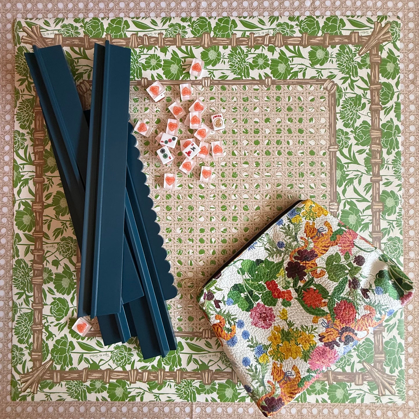 Mahjong Gaming Mat, JADE PEONY