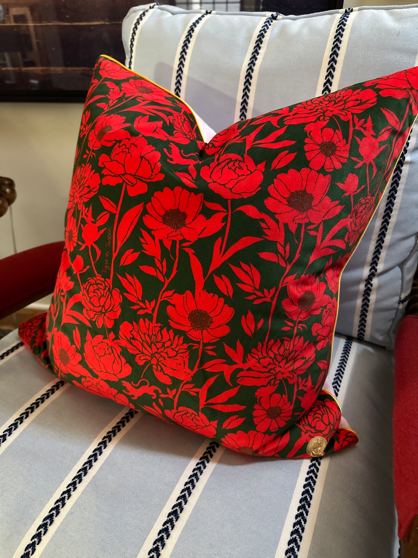 Velvet Pillow with Italian Peony Print