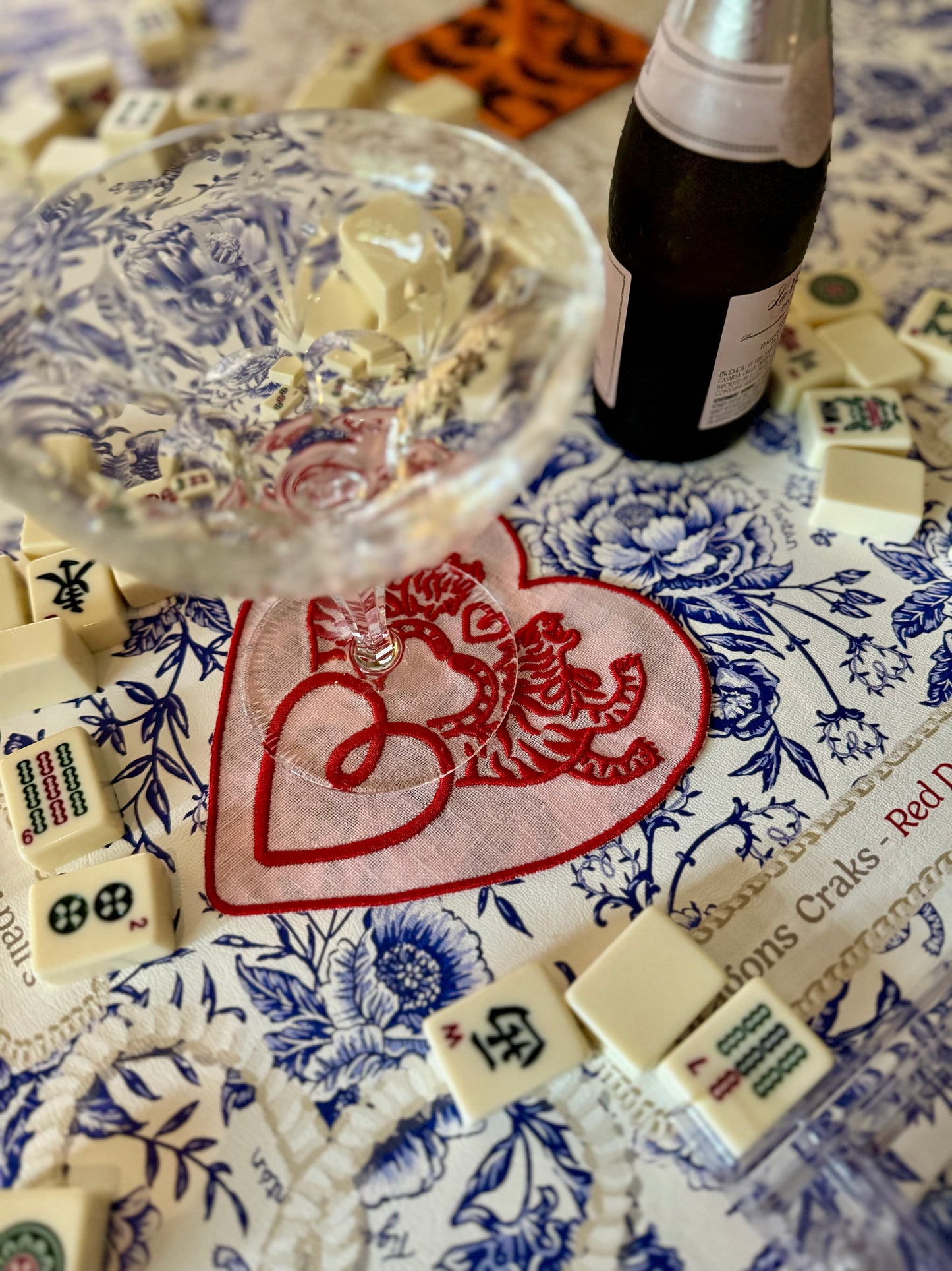 Embroidered Linen Cocktail Napkins- TIGER HEART LOGO