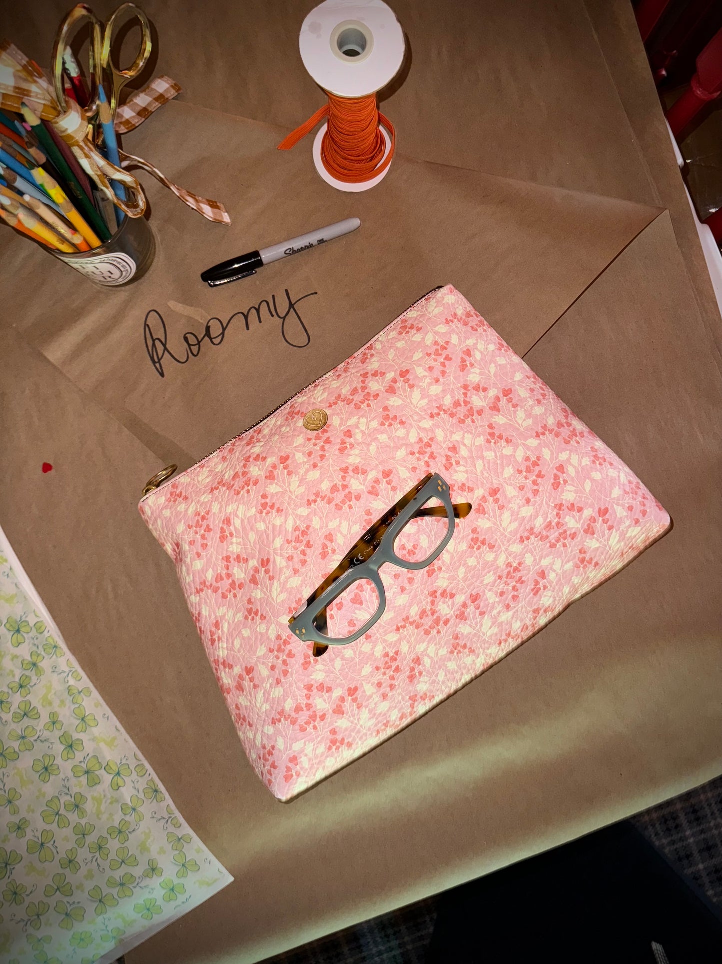 Roomy Leather Clutch, PRINTED LEOPARD FUR