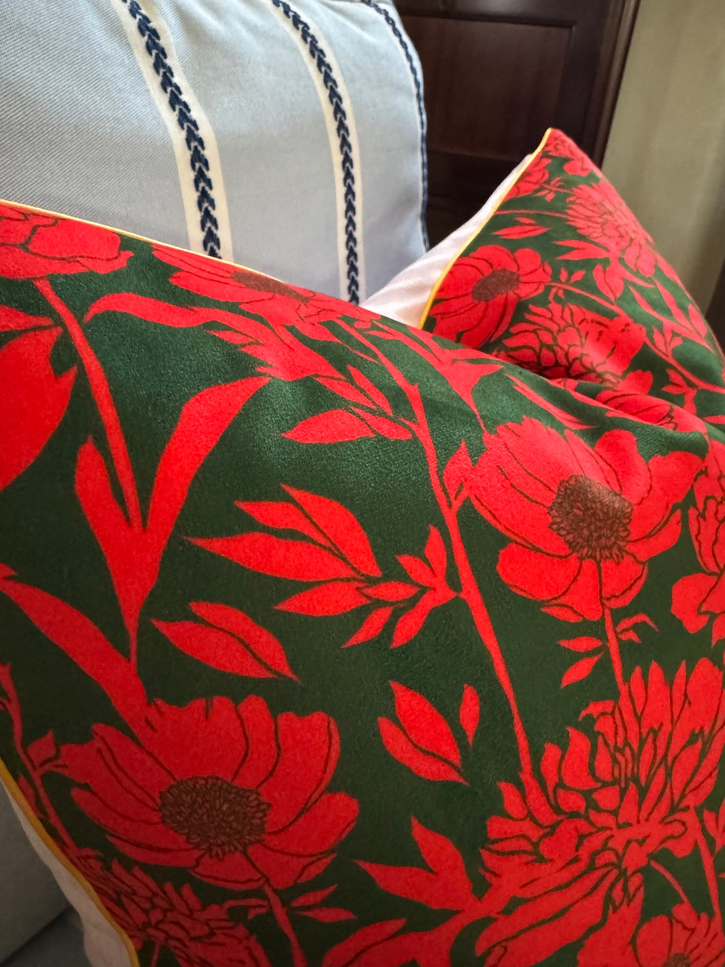 Velvet Pillow with Italian Peony Print