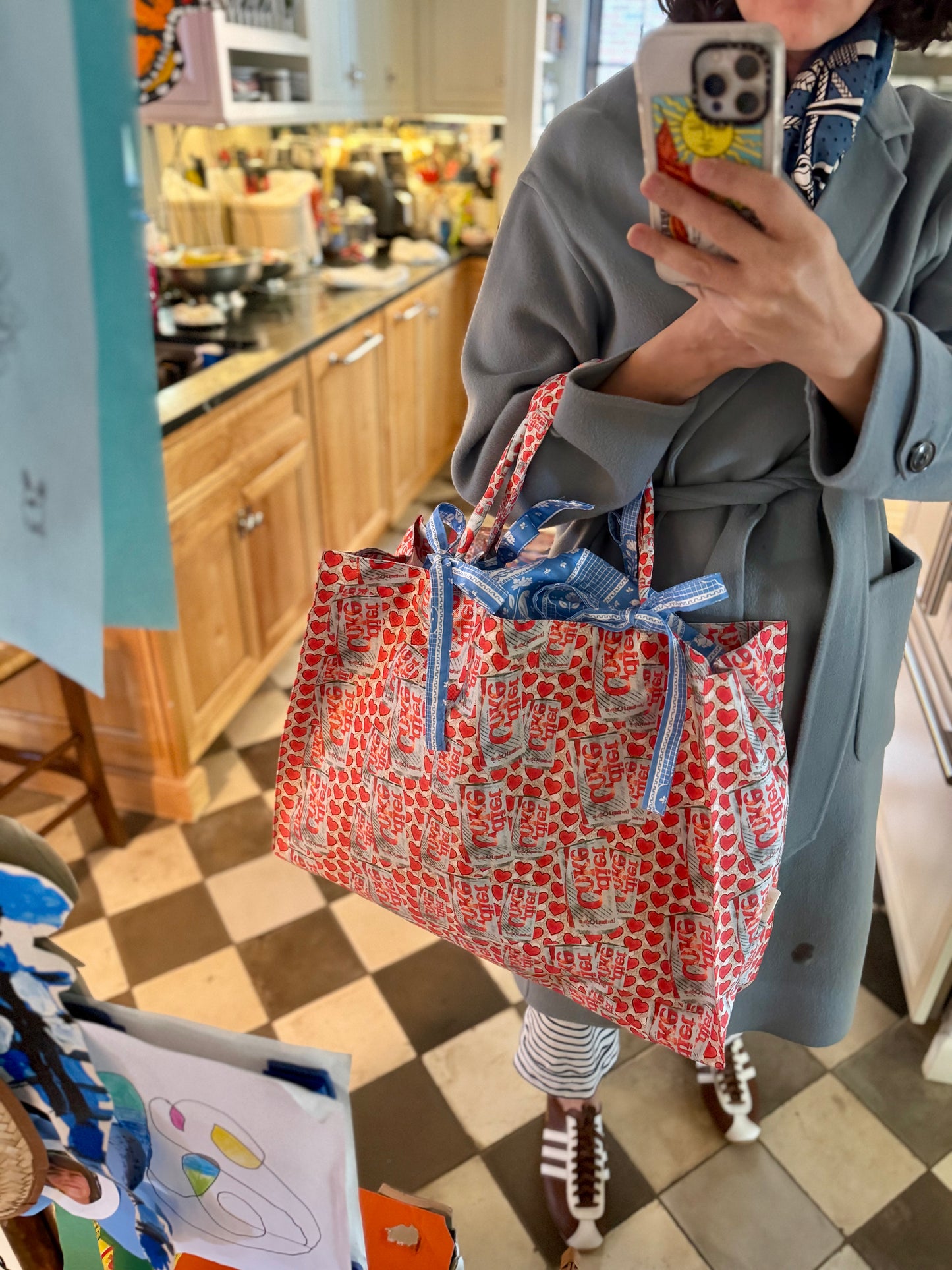 Jumbo Slouchy Denim Tote, MAHJ BABY COCONUT PEONY