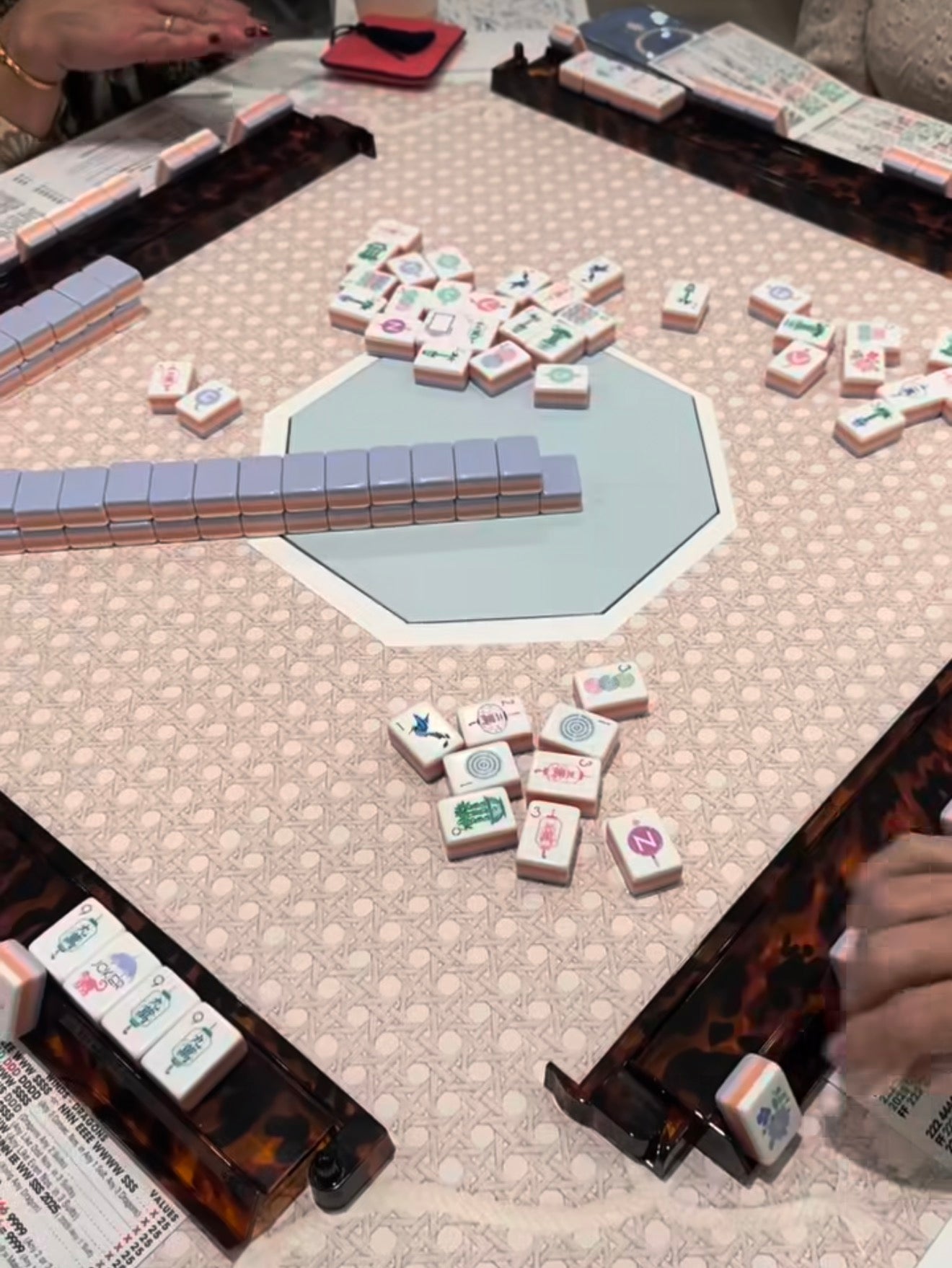 Mahjong Gaming Mat w/cut-out center, NANTUCKET BASKET BLONDE, TDT for Center & Spring