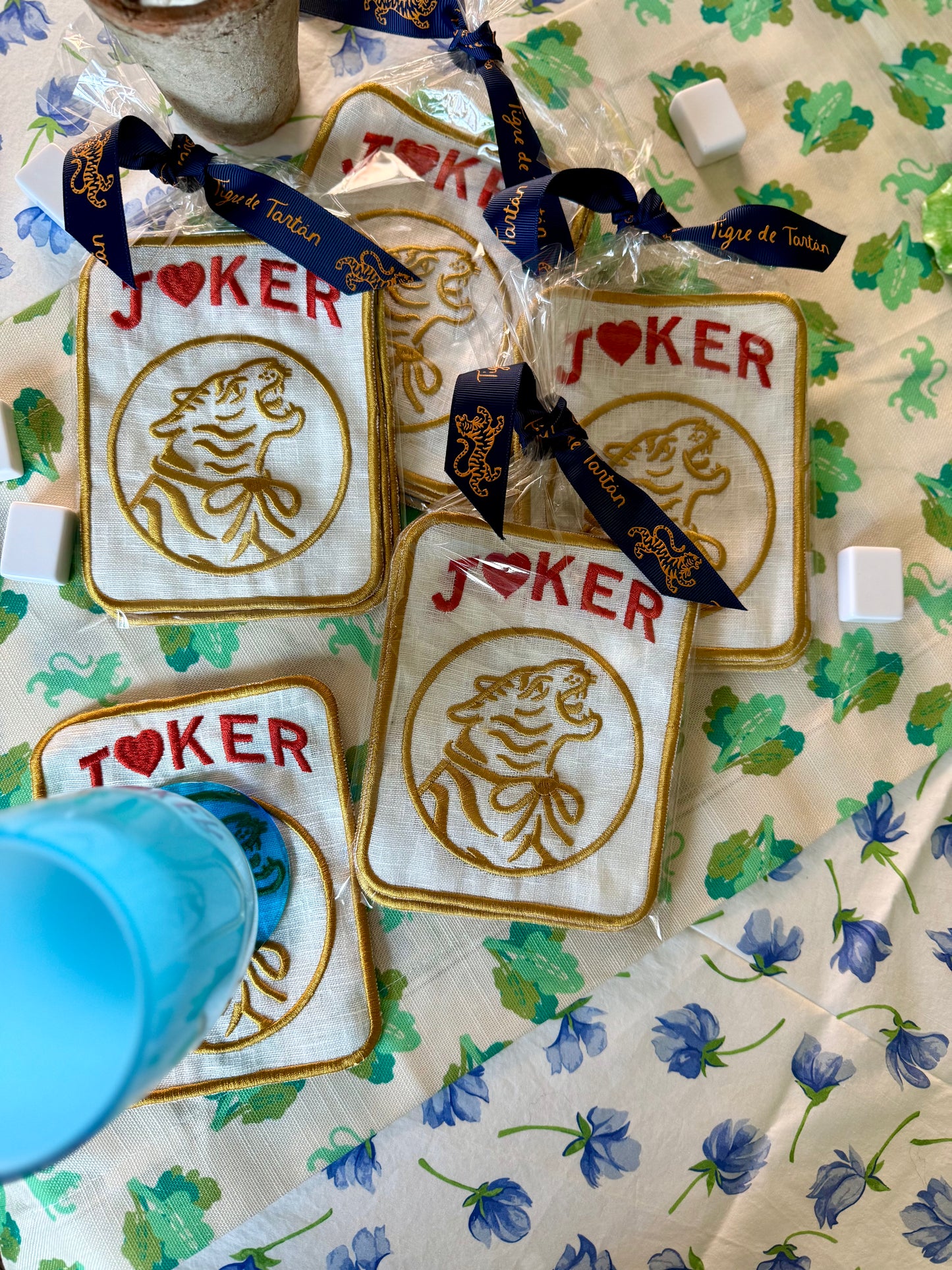 Embroidered Linen Cocktail Napkins- TIGER JOKERS