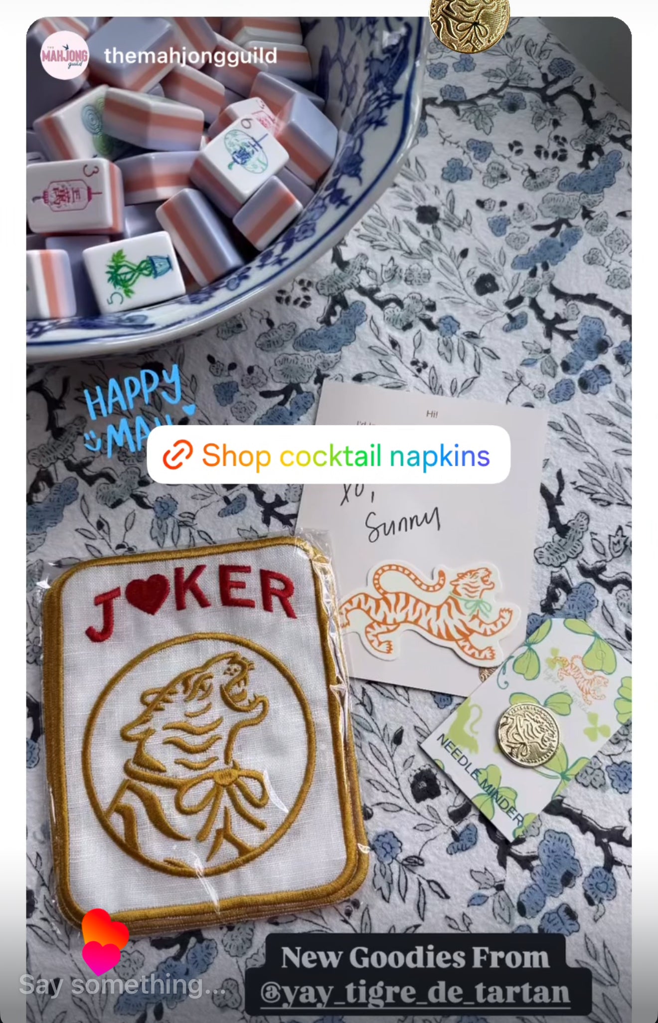 Embroidered Linen Cocktail Napkins- TIGER JOKERS