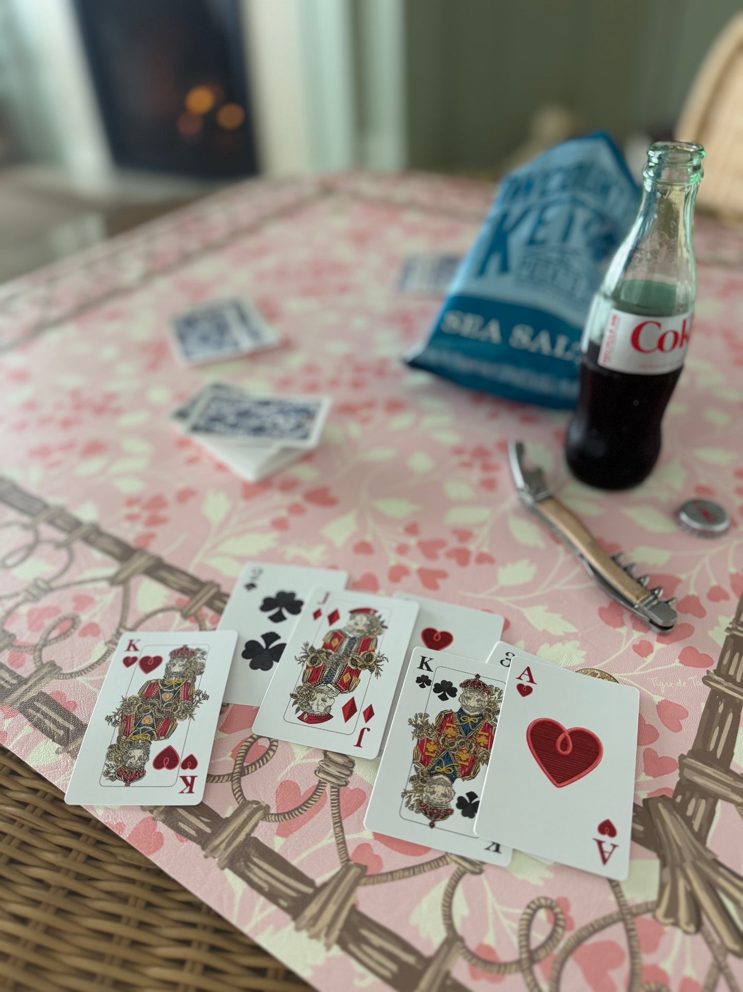 Illustrated Playing Cards with Tiger Motif and Needlepoint Accents, CHINOISERIE BLEU
