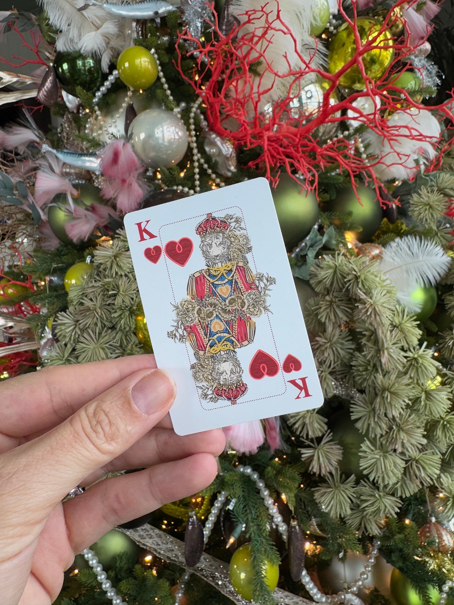 Illustrated Playing Cards with Tiger Motif and Needlepoint Accents, CHINOISERIE BLEU