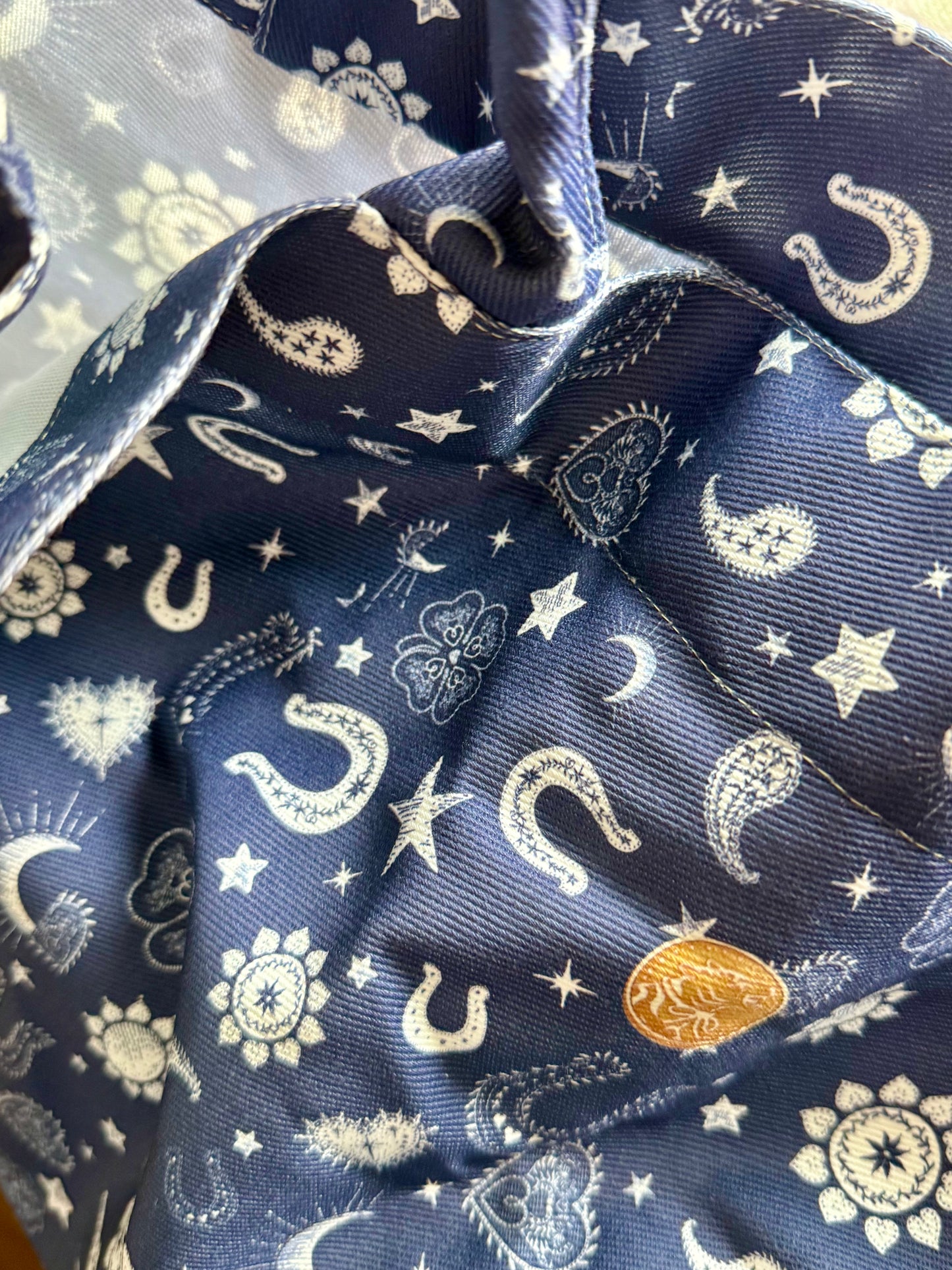 Jumbo Slouchy Denim Tote, HEARTS AND HORSESHOES