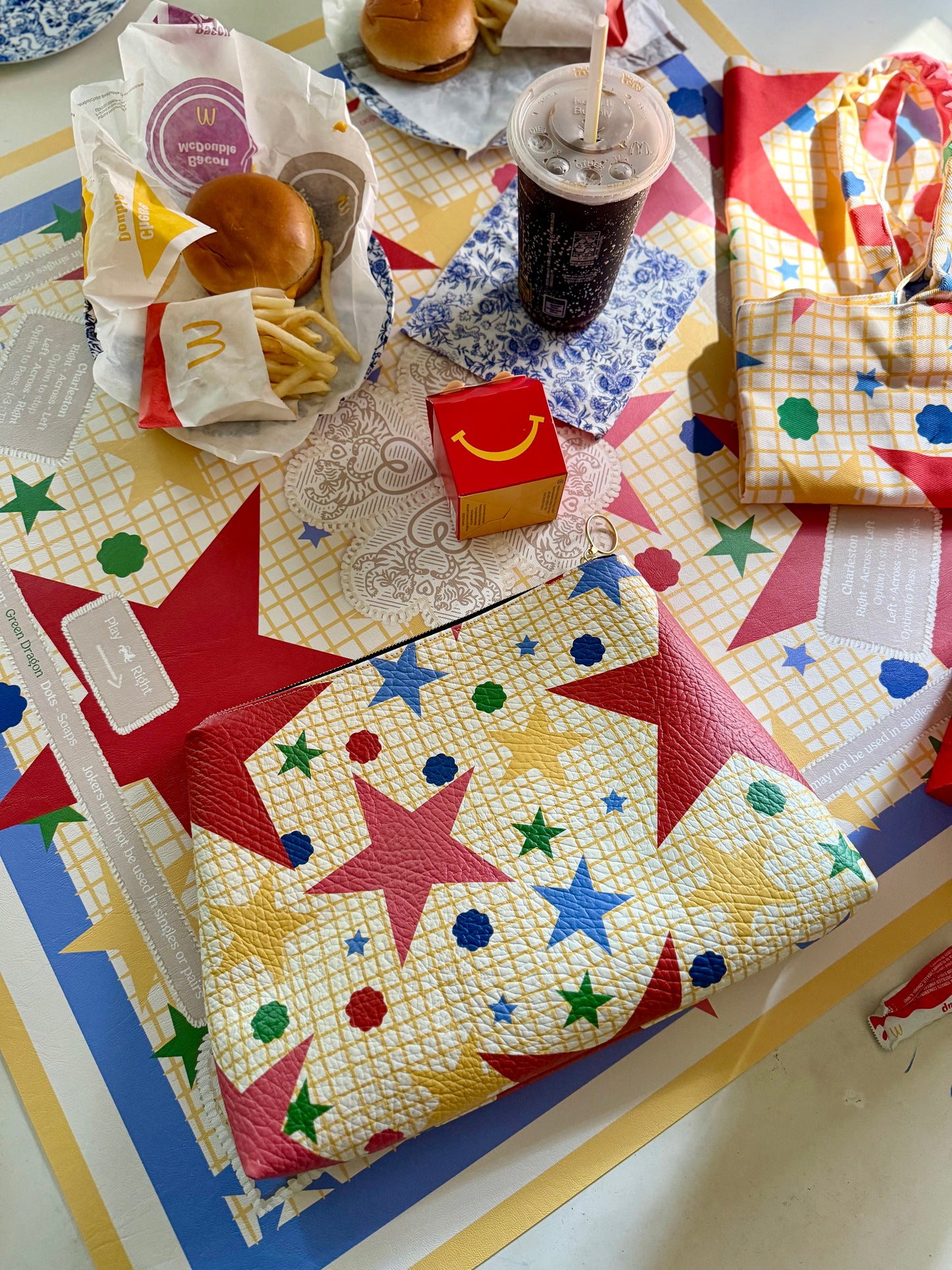 Roomy Leather Tile Bag/ Clutch- STAR SCATTER by Fait à Main