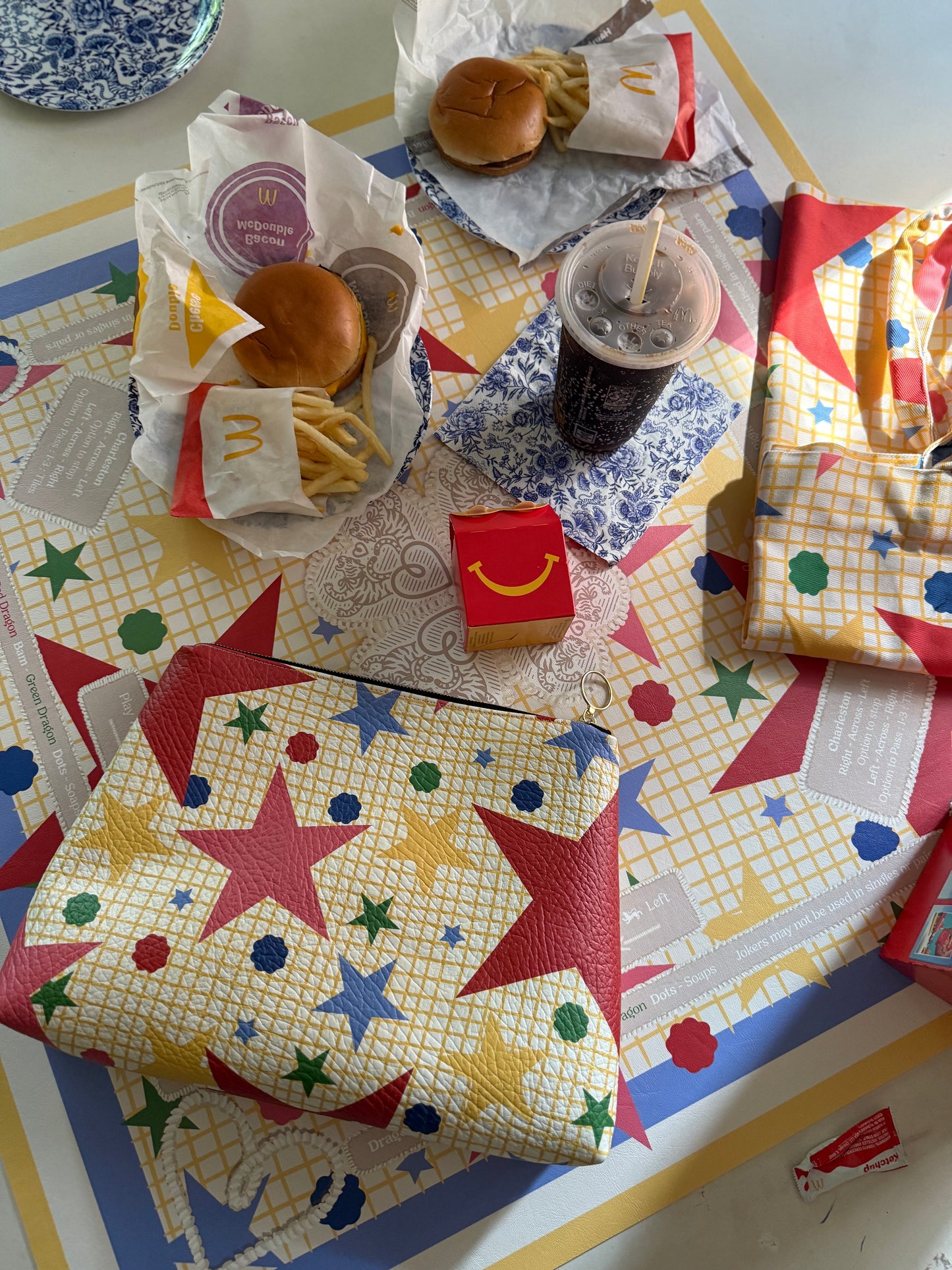 Roomy Leather Tile Bag/ Clutch- STAR SCATTER by Fait à Main