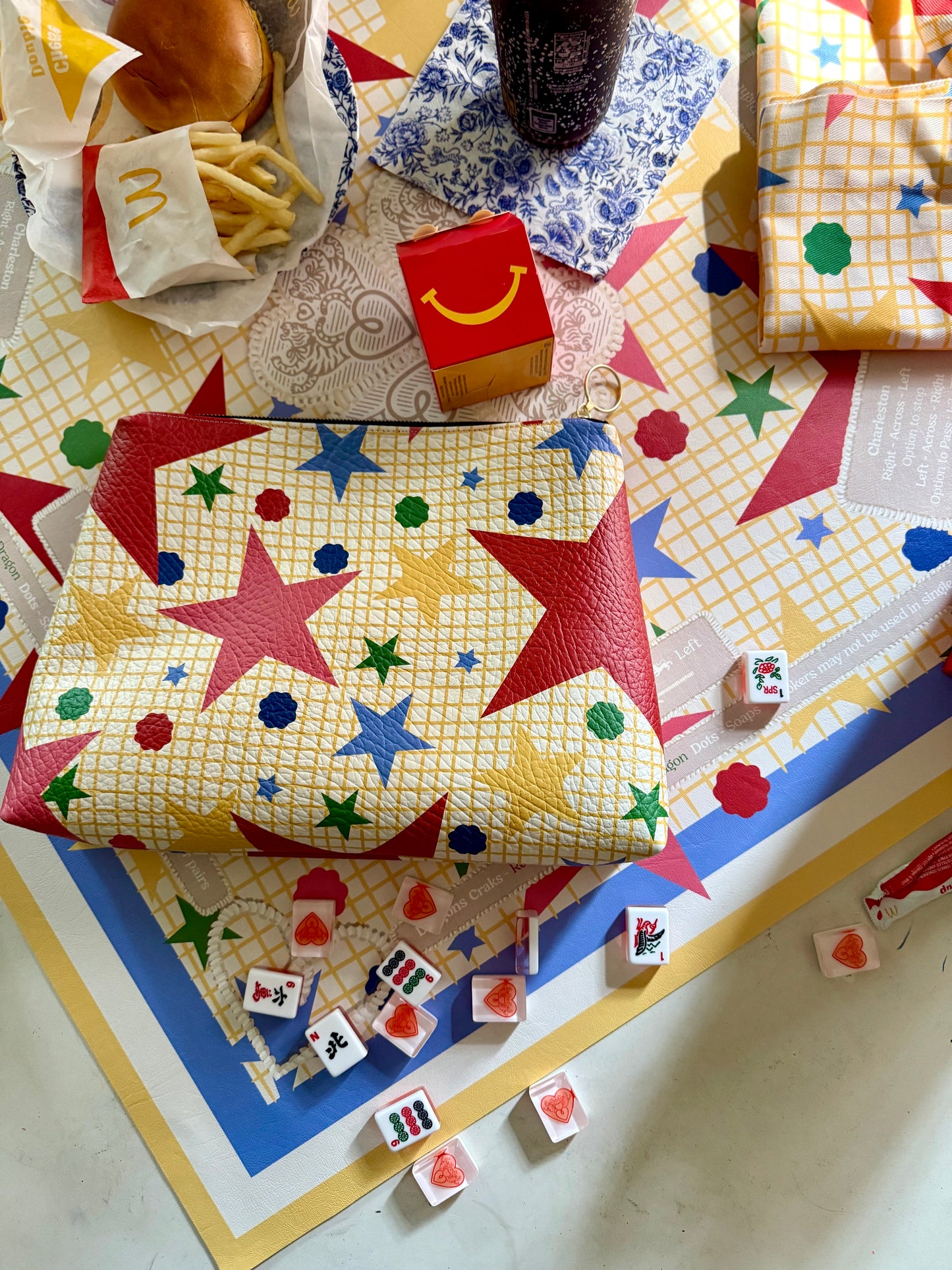 Roomy Leather Tile Bag/ Clutch- STAR SCATTER by Fait à Main