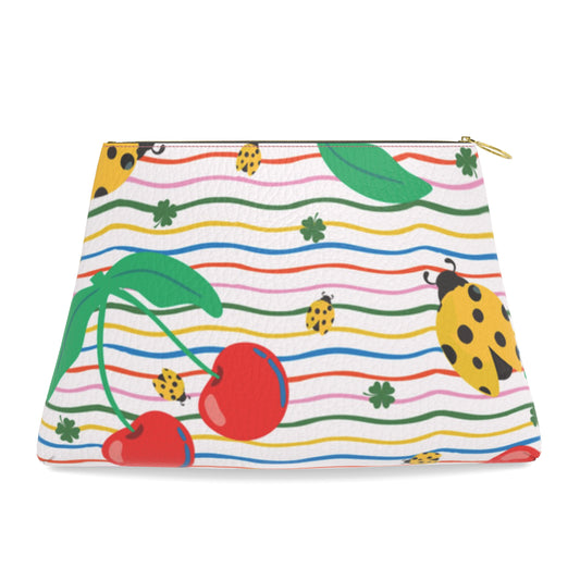 Roomy Leather Tile Bag / Clutch- LUCKY CHERRY by Fait à Main