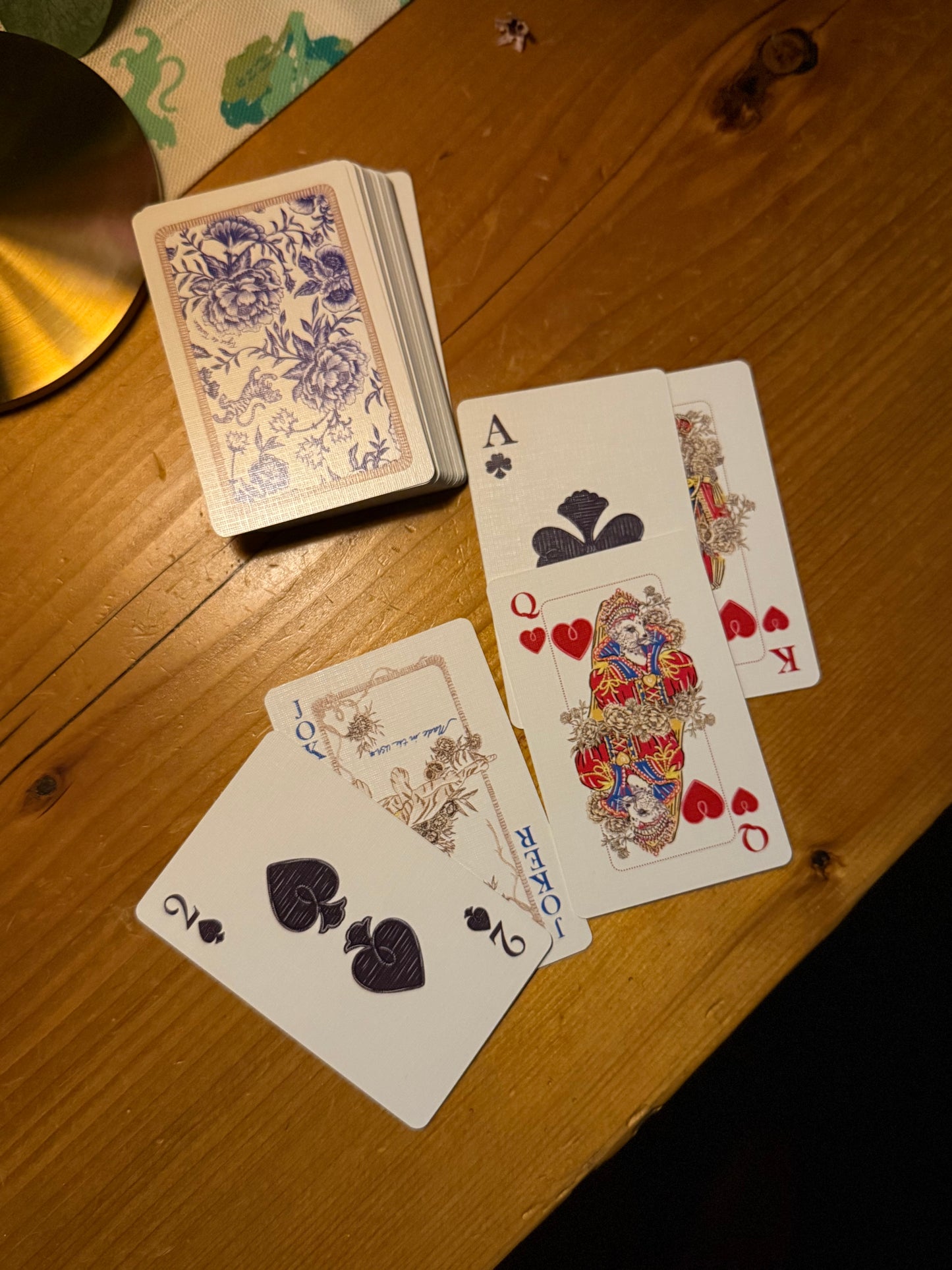 Illustrated Playing Cards with Tiger Motif and Needlepoint Accents, CHINOISERIE BLEU