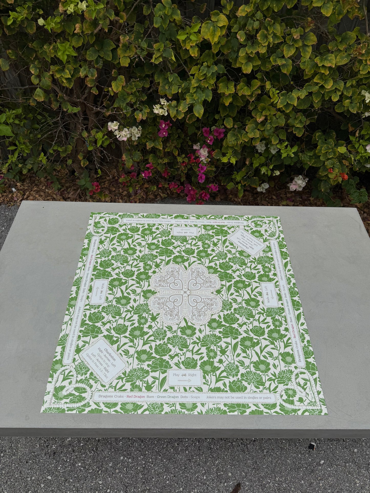 Mahjong Gaming Mat, JADE PEONIES ***RULES EDITION