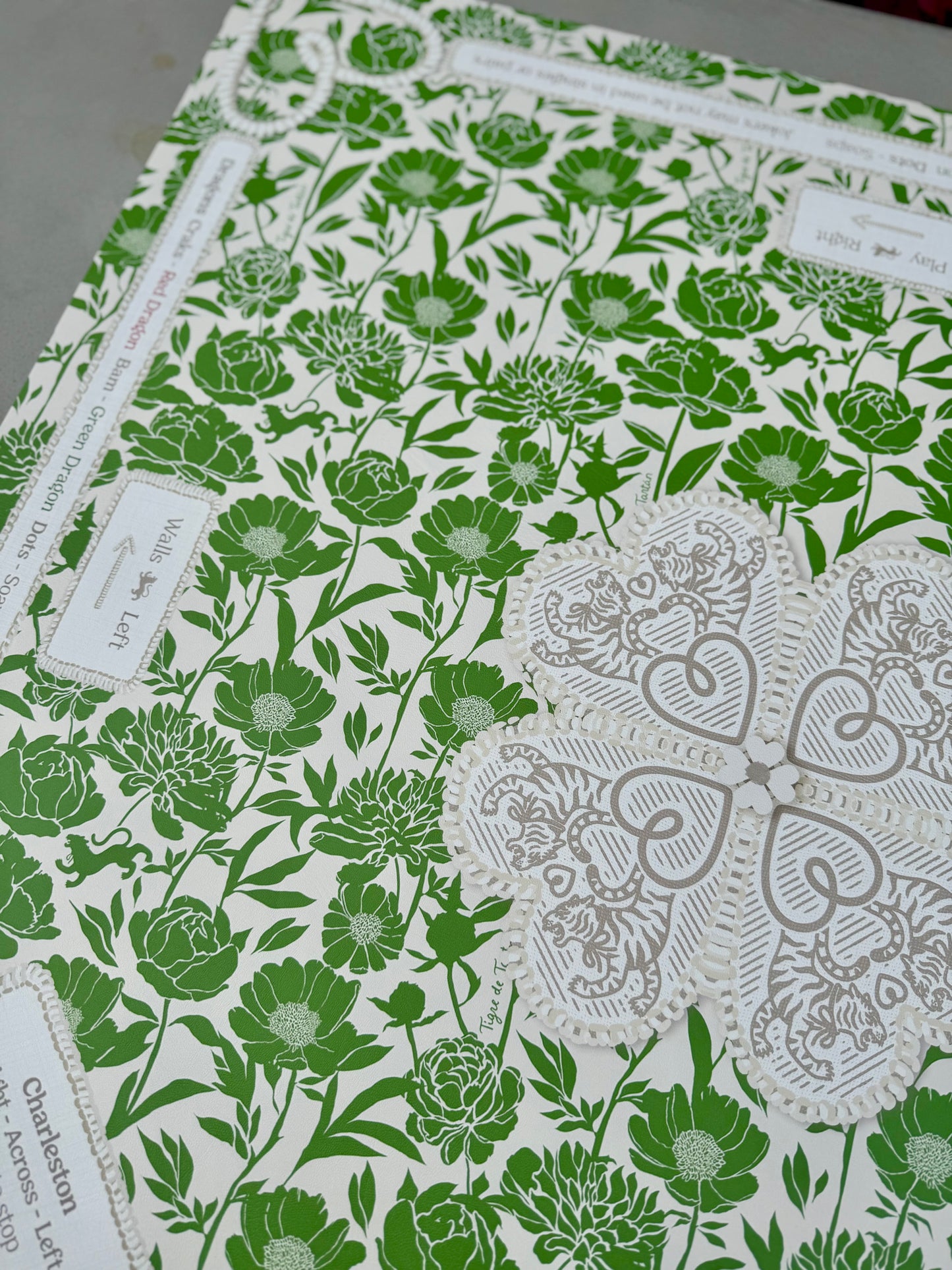 Mahjong Gaming Mat, JADE PEONIES ***RULES EDITION