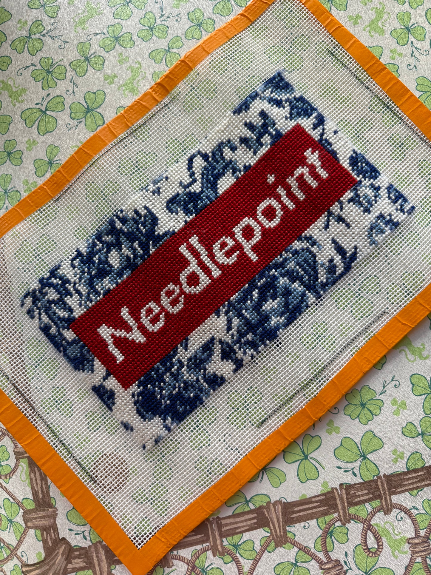 RED BOX Needlepoint Canvas- CHINOISERIE BLEU, Printed 10 Mesh