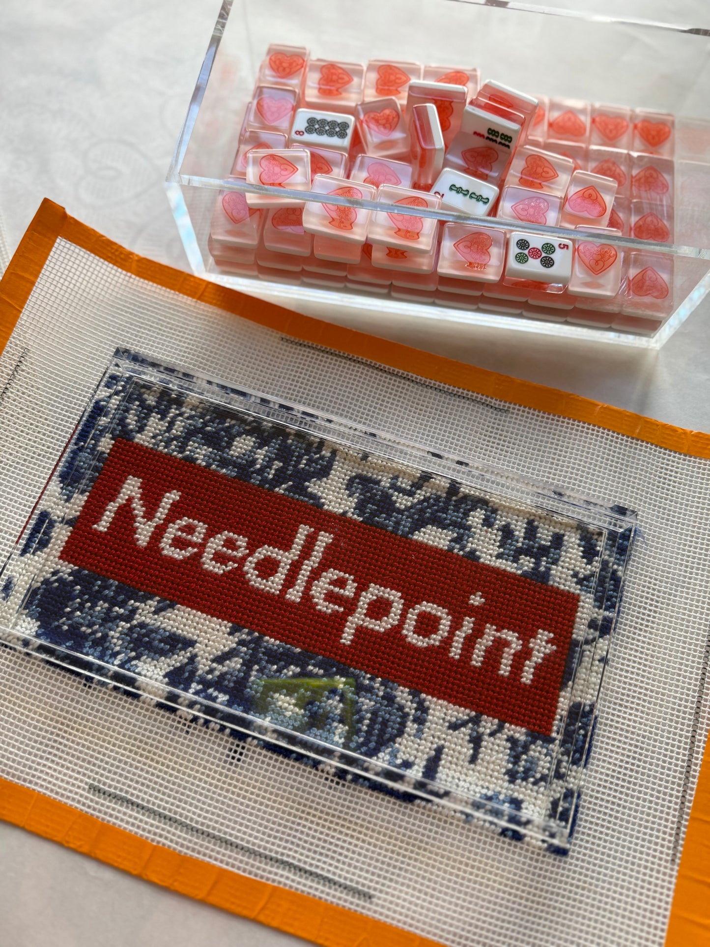 RED BOX Needlepoint Canvas- CHINOISERIE BLEU, Printed 10 Mesh
