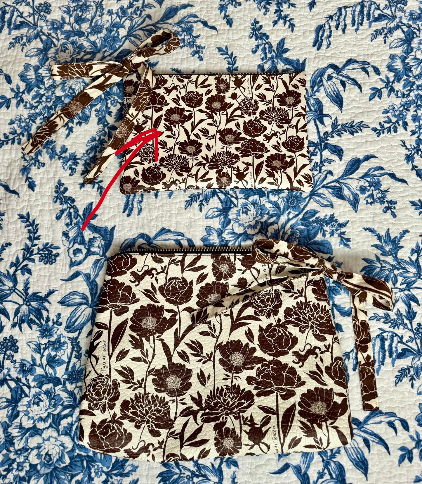 Medium Leather Pouch- COCONUT PEONY