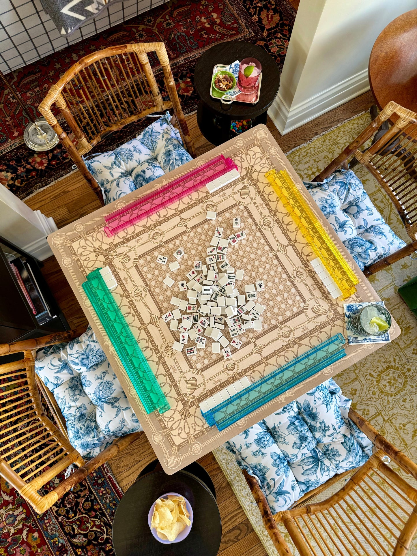 HOLY MAHJ Mahjong Gaming Mat, Bluest Blooms ***RULES EDITION