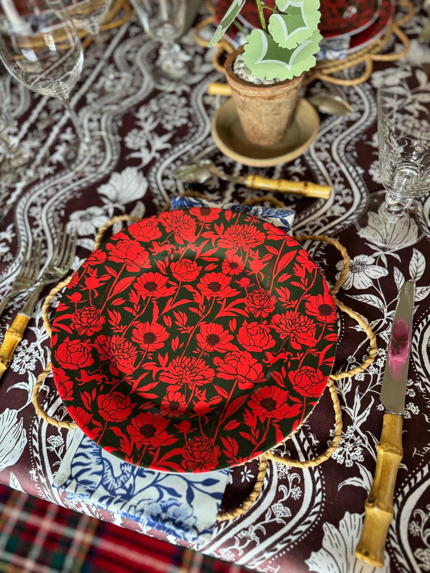 10" Melamine Dinner Plate, ITALIAN PEONY, Set of 4