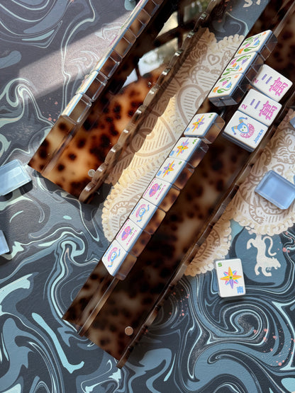 Tortoise Scalloped Acrylic Mahjong Racks, SET of 4, with 4 Magnetic Pushers and Custom Dust Bag — view 2 of 15