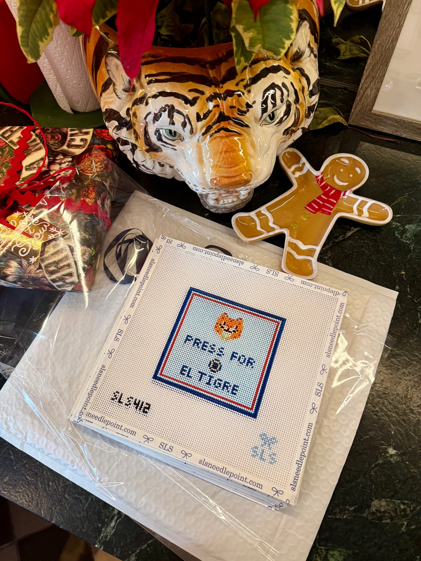 Press for El Tigre Painted Needlepoint Canvas