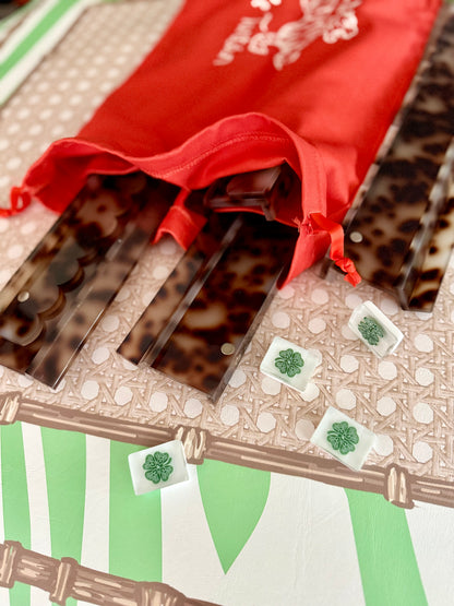 Tortoise Scalloped Acrylic Mahjong Racks, SET of 4, with 4 Magnetic Pushers and Custom Dust Bag — view 9 of 15