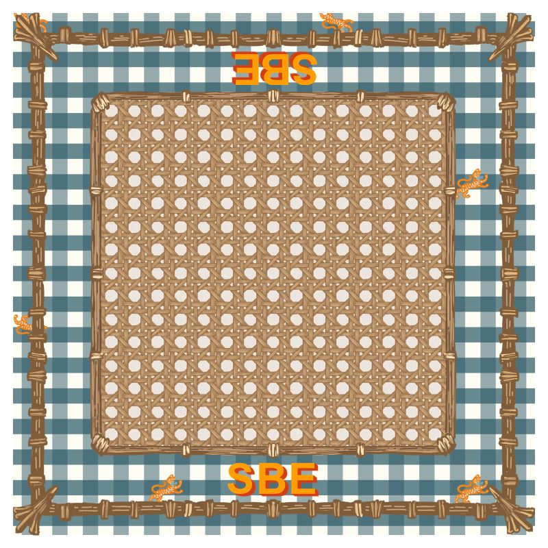 Mahjong Gaming Mat, Wicker Trompe L'oeil CHINOISERIE BLEU, CHOOSE YOUR MONOGRAM