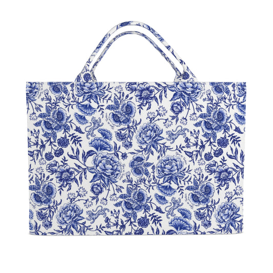 Jumbo Slouchy Denim Tote, CHINOISERIE BLEU