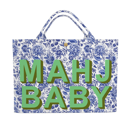 Jumbo Slouchy Denim Tote, MAHJ BABY CHINOISERIE BLEU