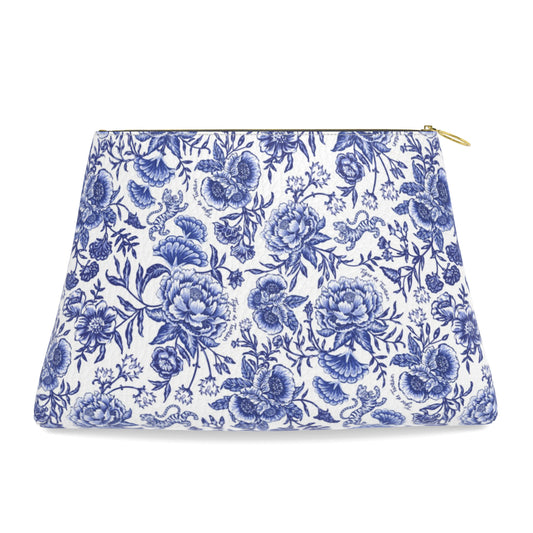 Roomy Leather Clutch- CHINOISERIE BLEU