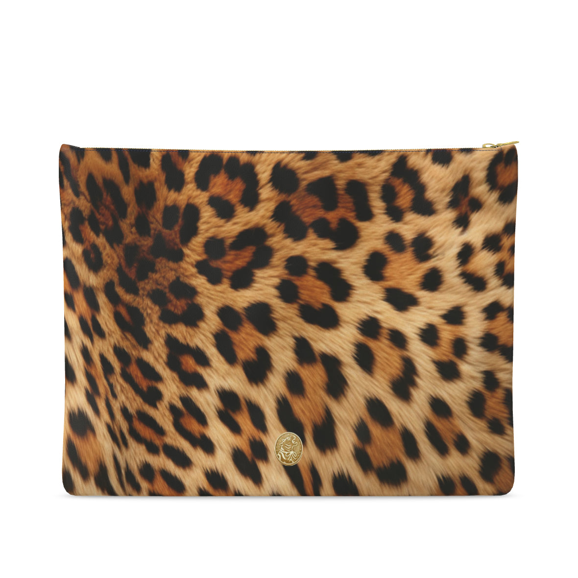 Medium Leather Pouch- PRINTED LEOPARD FUR