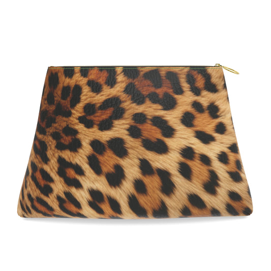 Roomy Leather Clutch, PRINTED LEOPARD FUR