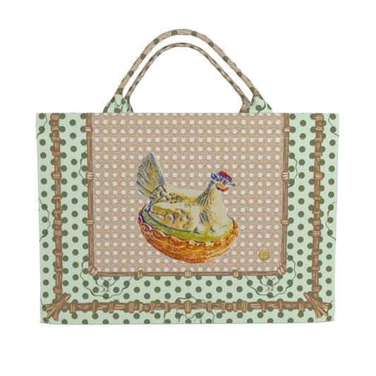 Jumbo Slouchy Denim Tote, Healing Hens, STAFFORDSHIRE HEN